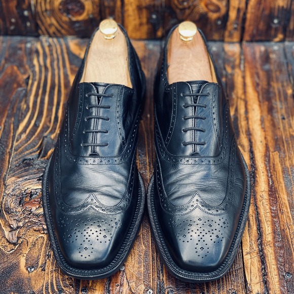 Mezlan Ugalde Genuine Calfskin Black Wing Tip Brogue Men\'s Oxford Shoes Size 12‎ main image 5